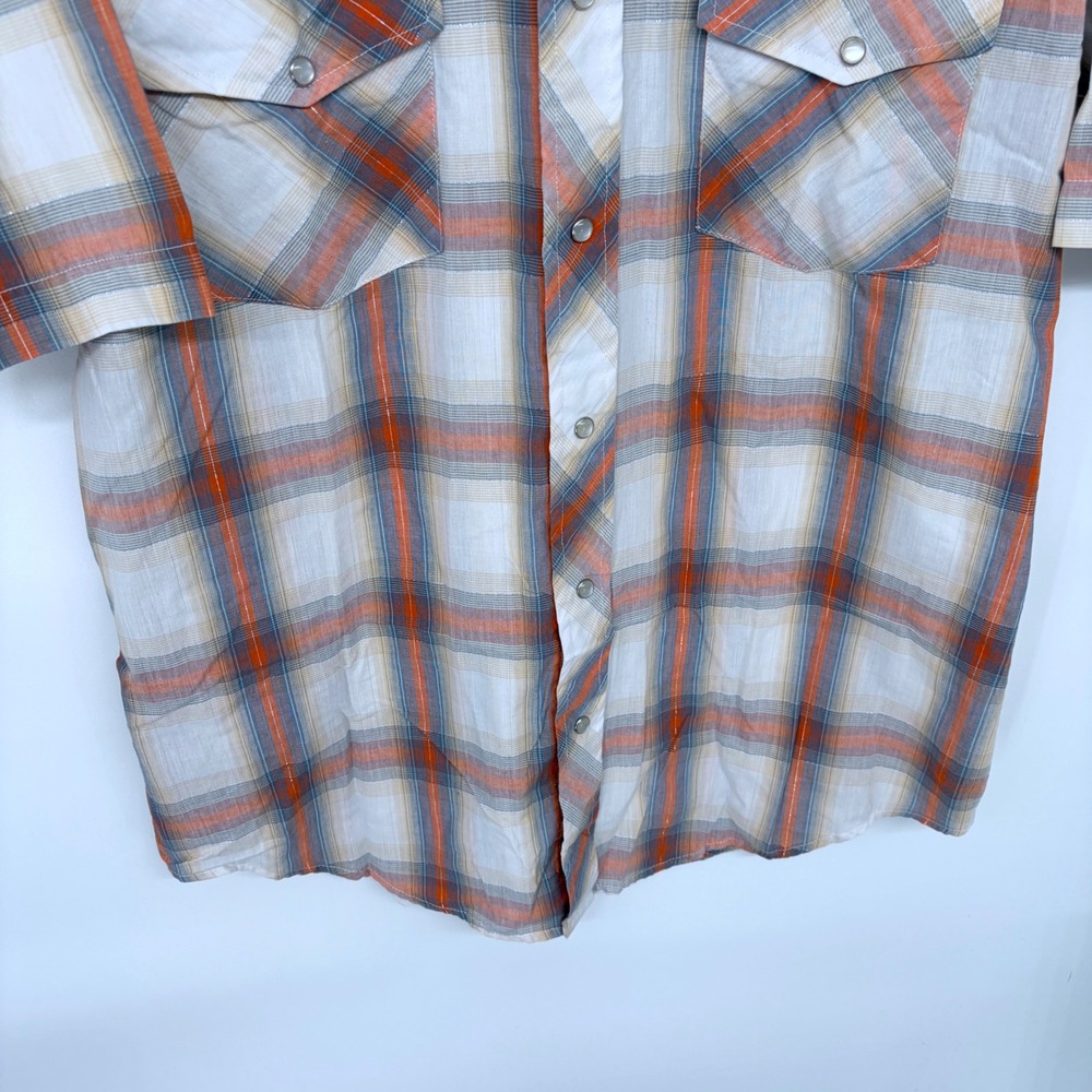 Roper Pearl Snap Western Shirt Men's Medium Plaid Orange White Rodeo Cowboy - Picture 3 of 6